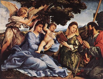 Virgen y el Niño con santos y un ángel 1527 Renacimiento Lorenzo Lotto Pinturas al óleo